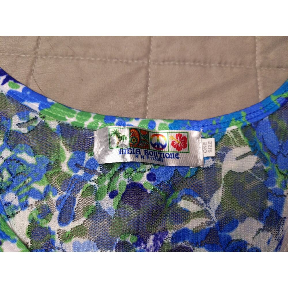 India Boutique Starfish Godet Dress Blue Green White Coastal Boho One Size - Picture 3 of 8